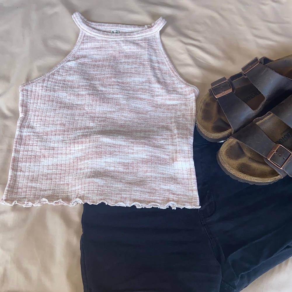 Mudd white and blush pink high neck tank